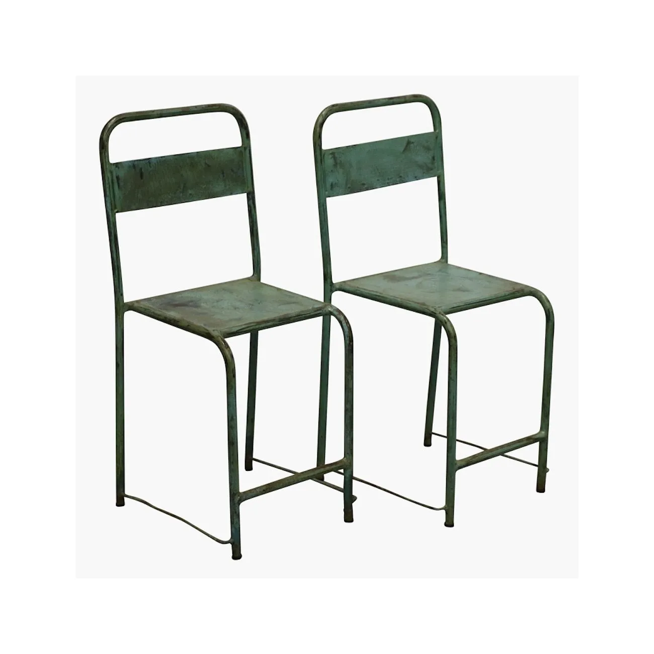 VINTAGE - Satz von 2 türkisfarbenen Metallstühlen aus Indonesien