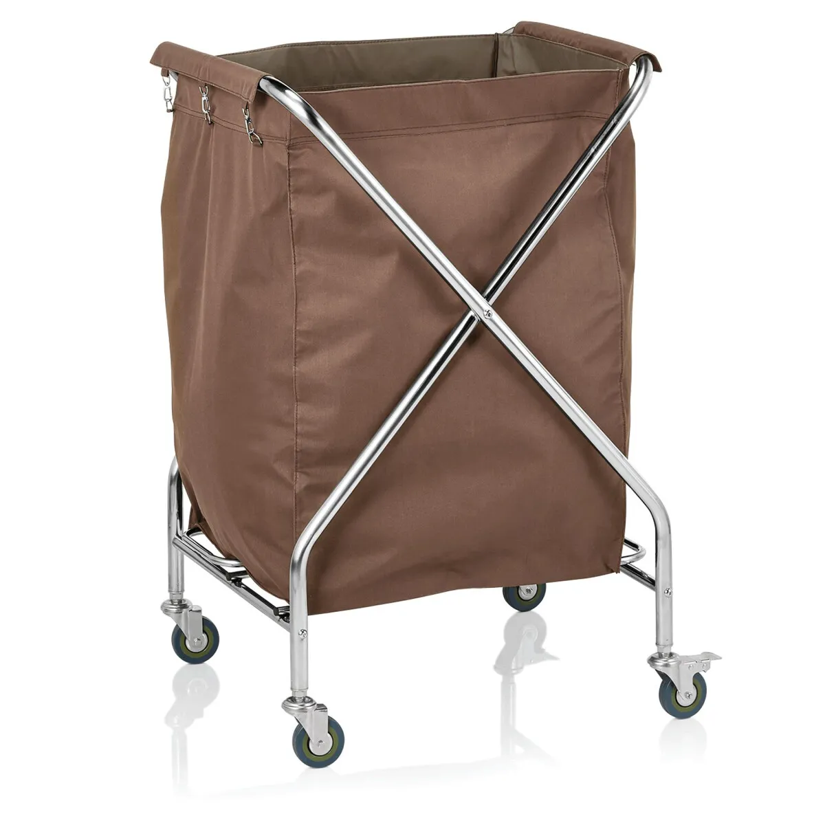 Wäschewagen mit einem Sack, 61 x 61 x 98,5 cm, braun, Chromnickelstahl/Polyester