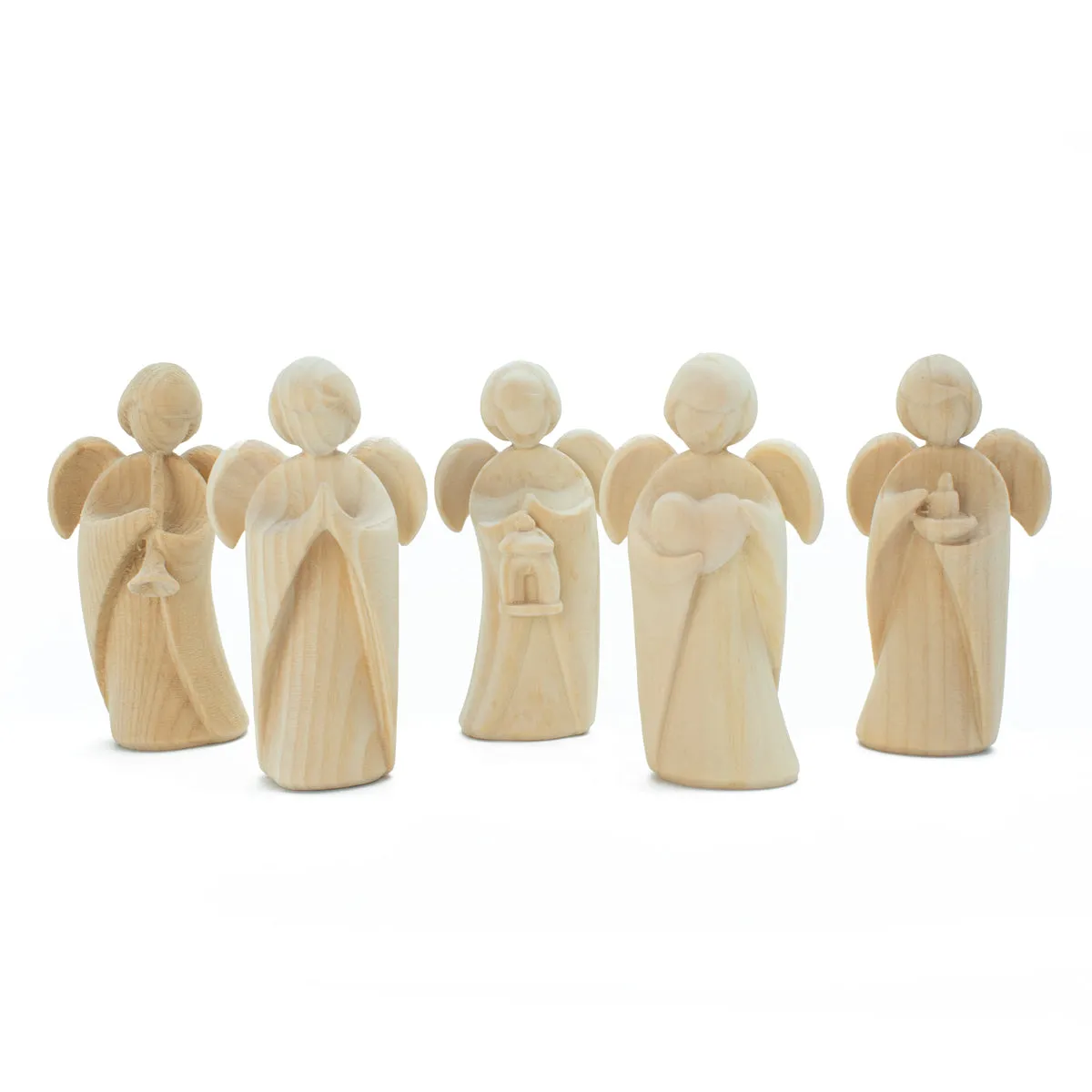 5er Set Klassischer Schutzengel aus Zirbenholz | Geschenk zur Taufe oder zu Weihnachten | Handwerk aus Südtirol